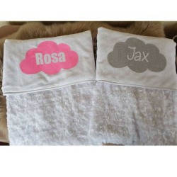 Baby deken bedrukt met wolk en naam
